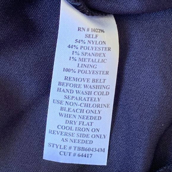 Connected Apparel Navy Blue and Gold Dress with Vegan Leather Belt - Size 12 - Picture 5 of 7